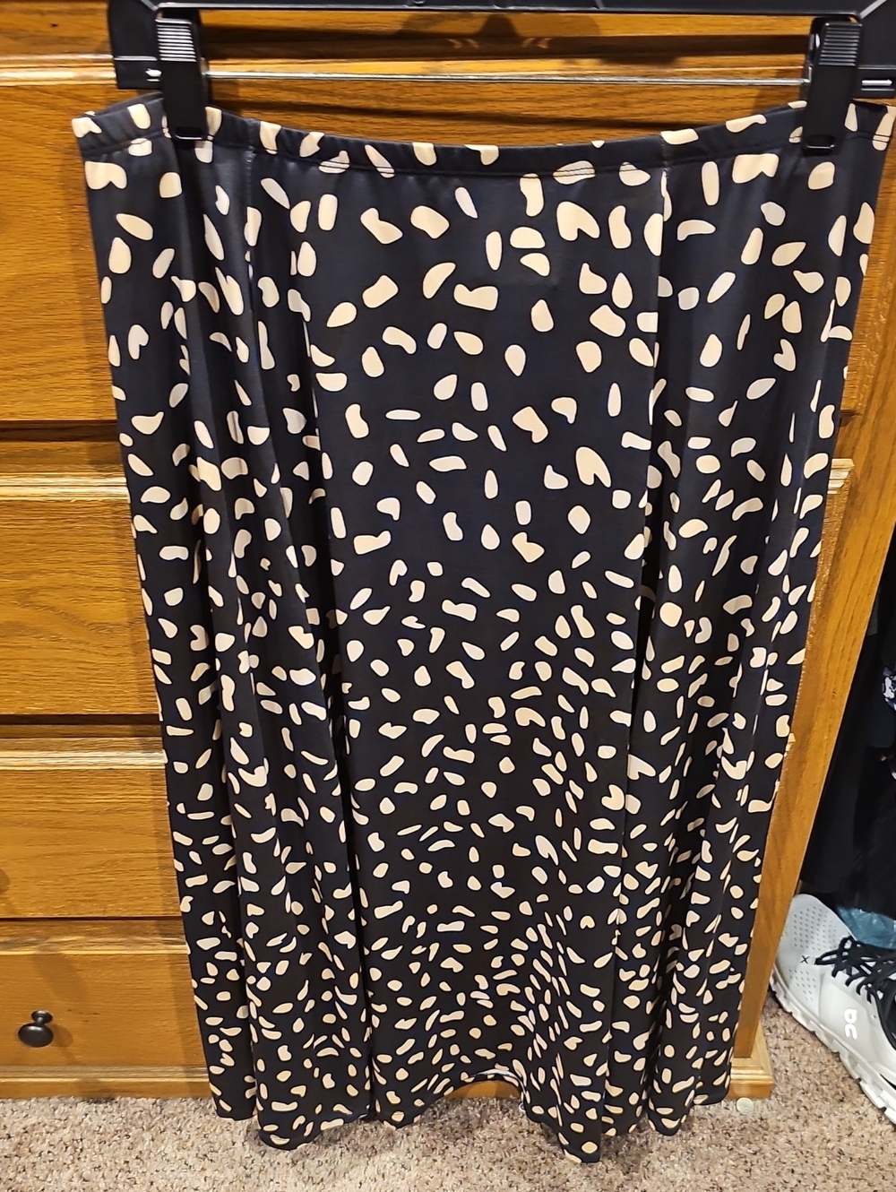 LuLaRoe Black Midi Skirt with Cream Spot Print